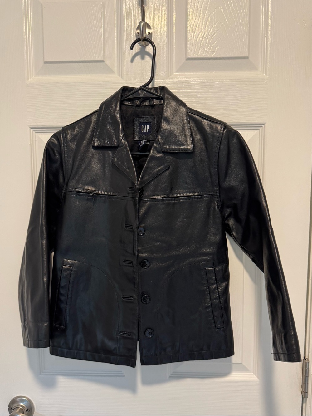 Y2K GAP Women’s Black Leather Button-Front Jacket Size XS/S